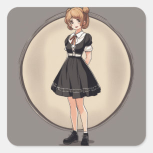 Retro Anime Little Black Dress Decal - Artistic  Square Sticker