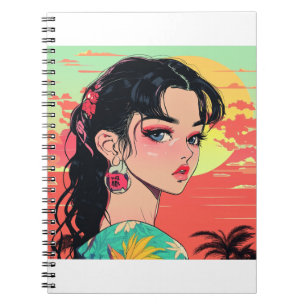 Retro Anime Style Girl Illustration Notebook