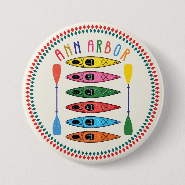Retro Ann Arbor Kayaking 7.5 Cm Round Badge (Front)