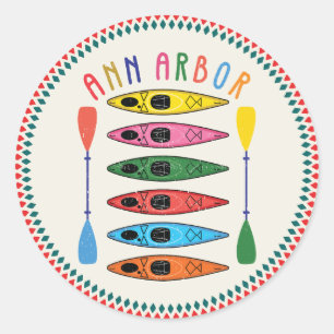 Retro Ann Arbor Kayaking Classic Round Sticker