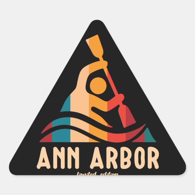 Retro Ann Arbor Kayaking Triangle Sticker (Front)