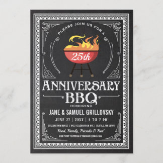 Retro Anniversary BBQ Invitations Chalkboard