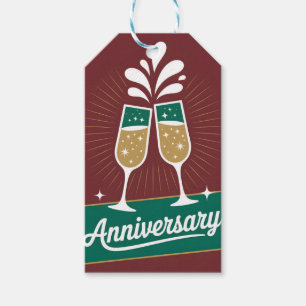 Retro Anniversary Graphic with Sparkling Champagne Gift Tags