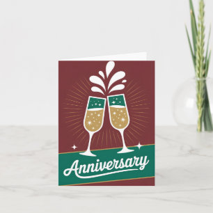 Retro Anniversary Graphic with Sparkling Champagne Holiday Card