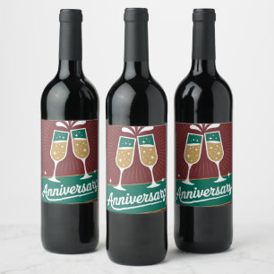Retro Anniversary Graphic with Sparkling Champagne Wine Label