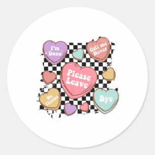 Retro Anti Valentines Funny Valentine Candy Heart  Classic Round Sticker