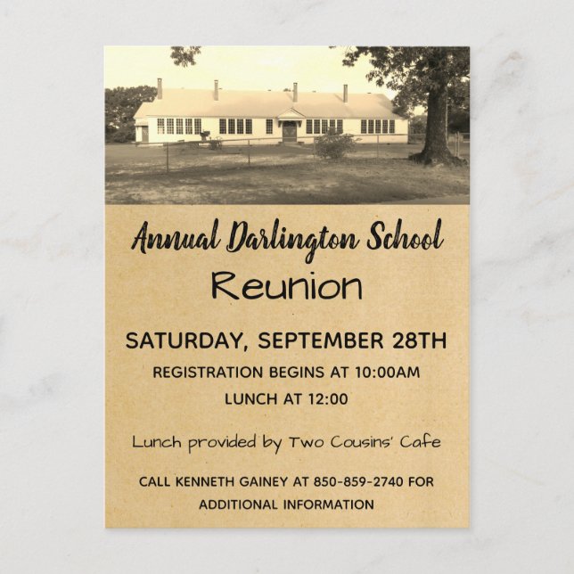 Retro Antique Class School Family Reunion Party Invitation Postcard (Front)