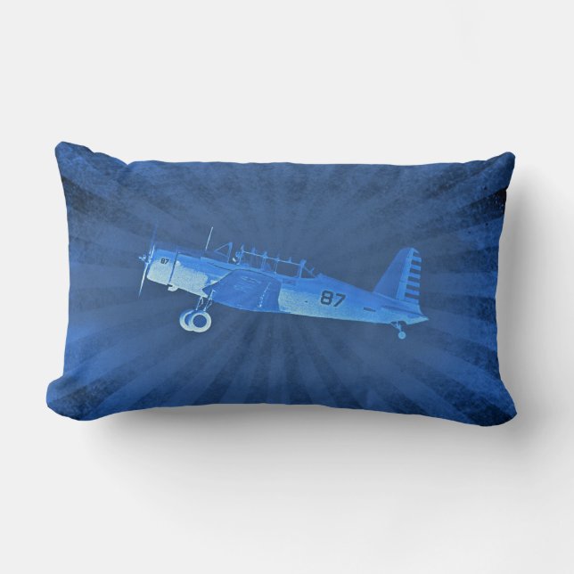 Retro Antique Fighter Aeroplane Blue Lumbar Poly Lumbar Cushion (Front)