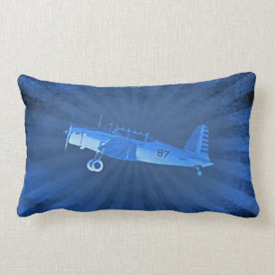 Retro Antique Fighter Aeroplane Blue Lumbar Poly Lumbar Cushion