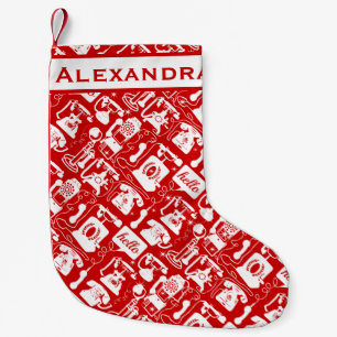 Retro  Any Colour Telephone Pattern Small Christmas Stocking