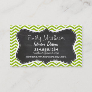 Retro Apple Green Chevron Stripes; Chalkboard look Business Card