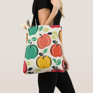 Retro Apple Orchard Harvest Grocery Tote Bag