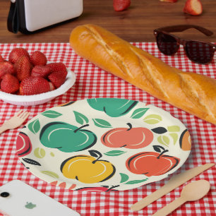 Retro Apple Orchard Harvest Picnic Paper Plate