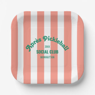 Retro Après Pickleball Social Club Pink Stripe  Paper Plate