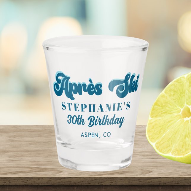Retro Apres Ski Winter Custom Birthday Party Shot Glass (Creator Uploaded)