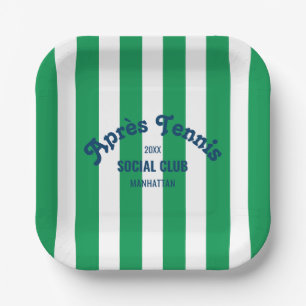 Retro Après Tennis Social Club Green Stripe Paper Plate