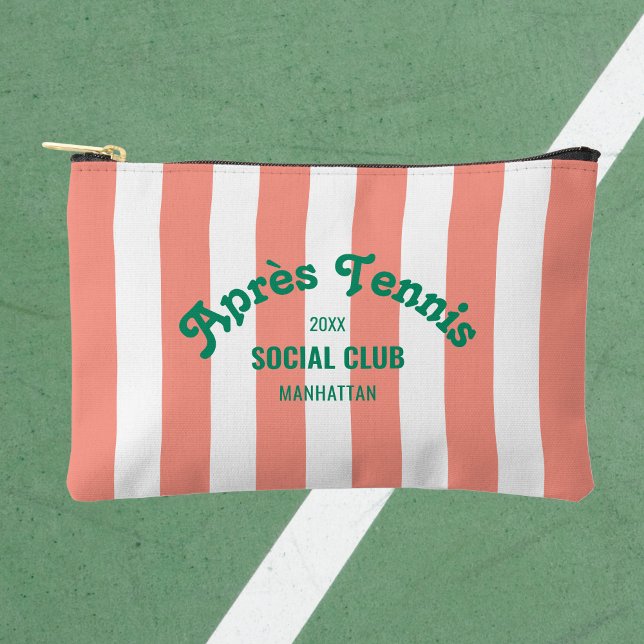 Retro Après Tennis Social Club Pink Stripe  Accessory Pouch (Creator Uploaded)
