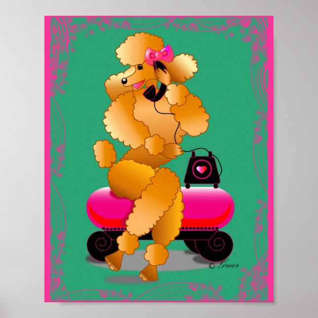 Retro Apricot Poodle on Phone Art Print (Front)