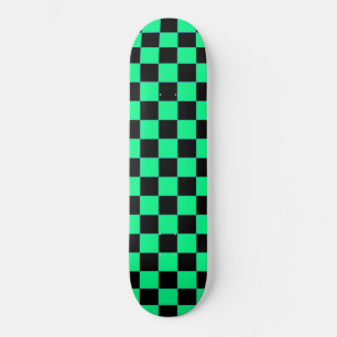 Retro Aqua and Black Chequered Skateboard