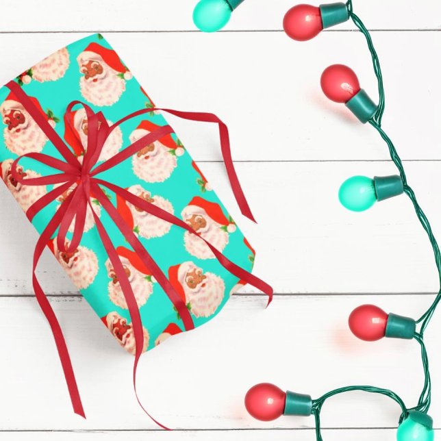 Retro Aqua Black Santa Christmas Wrapping Paper (Creator Uploaded)