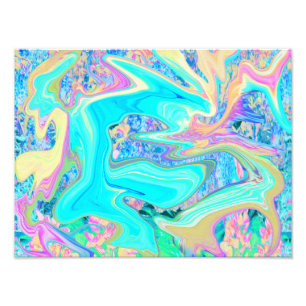 Retro Aqua Blue Liquid Art on Abstract Hydrangeas Photo Print