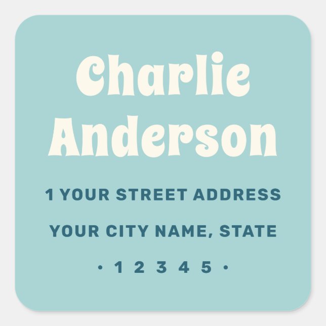 Retro aqua blue return address square sticker (Front)