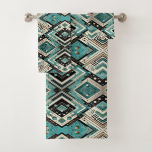 Retro Aqua Diamond Mid Century Modern Towel Set