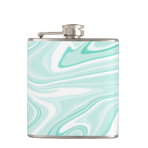 Retro Aqua Green Swirl Liquid Painting Aesthetic Hip Flask
