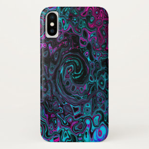 Retro Aqua Magenta and Black Abstract Swirl iPhone X Case
