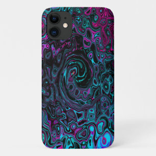 Retro Aqua Magenta and Black Abstract Swirl iPhone 11 Case