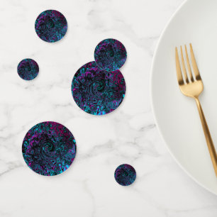 Retro Aqua Magenta and Black Abstract Swirl Confetti