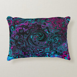 Retro Aqua Magenta and Black Abstract Swirl Decorative Cushion