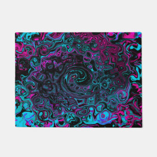 Retro Aqua Magenta and Black Abstract Swirl Doormat