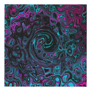 Retro Aqua Magenta and Black Abstract Swirl Faux Canvas Print