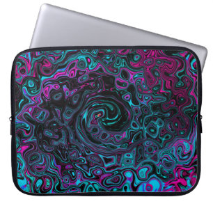 Retro Aqua Magenta and Black Abstract Swirl Laptop Sleeve