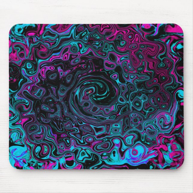Retro Aqua Magenta and Black Abstract Swirl Mouse Pad (Front)