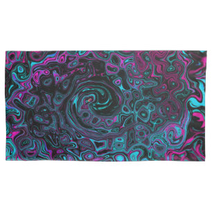 Retro Aqua Magenta and Black Abstract Swirl Pillowcase