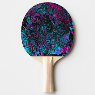 Retro Aqua Magenta and Black Abstract Swirl Ping Pong Paddle