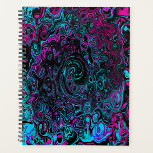Retro Aqua Magenta and Black Abstract Swirl Planner