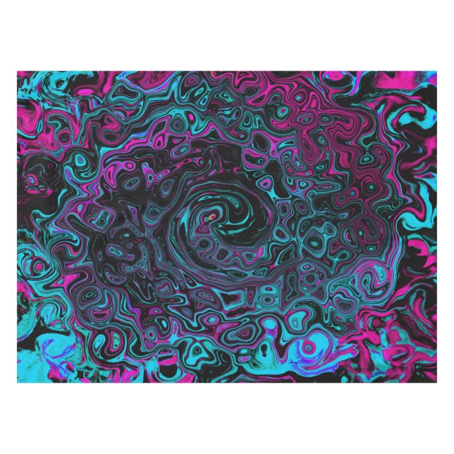 Retro Aqua Magenta and Black Abstract Swirl Tablecloth (Front (Horizontal))