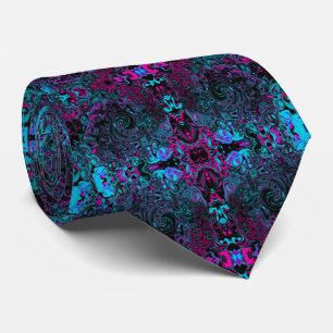 Retro Aqua Magenta and Black Abstract Swirl Tie