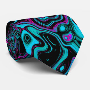 Retro Aqua Magenta and Black Abstract Swirl Tie
