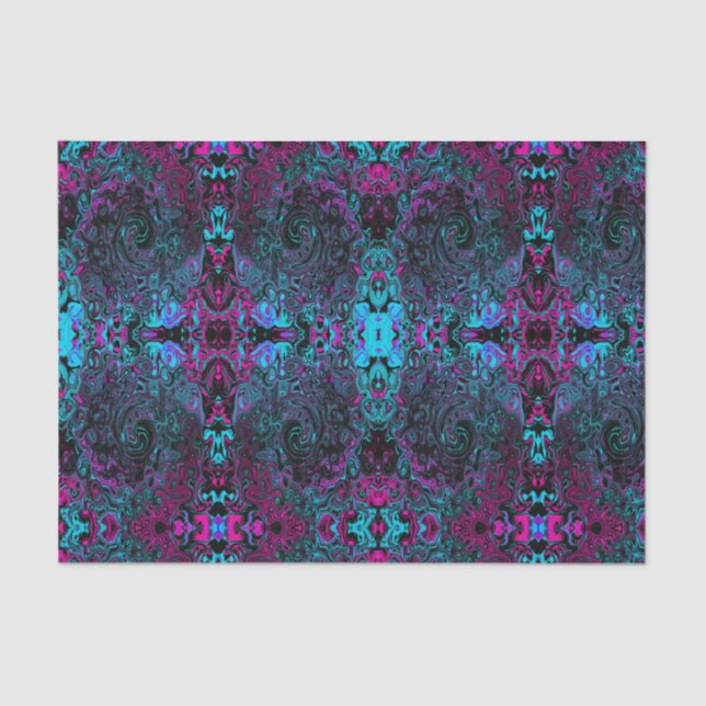 Retro Aqua Magenta and Black Abstract Swirl Tissue Paper (Front)
