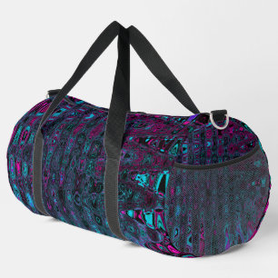 Retro Aqua Magenta and Black Abstract Waves Duffle Bag