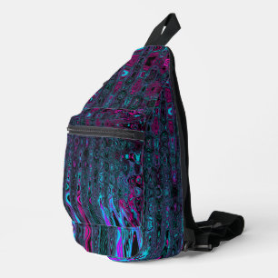 Retro Aqua Magenta and Black Abstract Waves Sling Bag