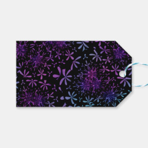 Retro Aqua Purple Floral Blossoms Gift Tags
