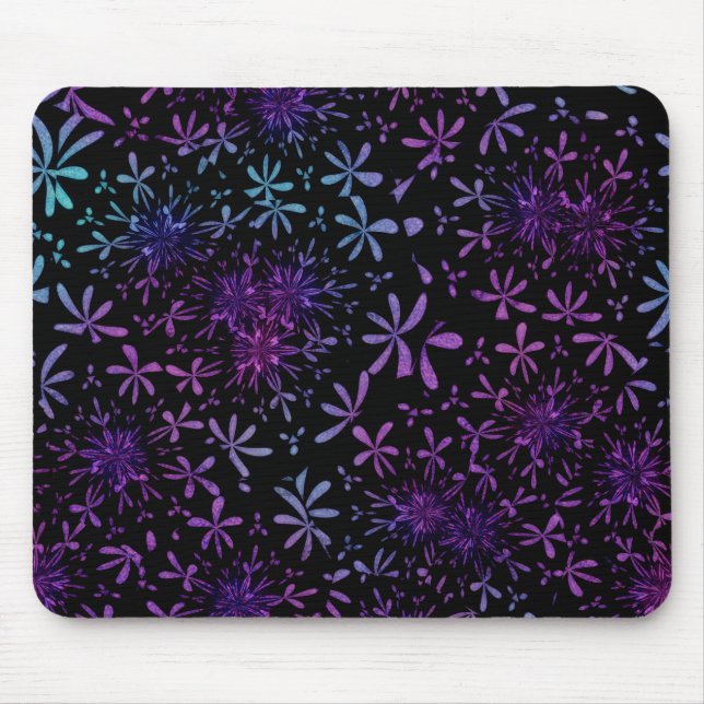 Retro Aqua Purple Floral Blossoms Mouse Pad (Front)