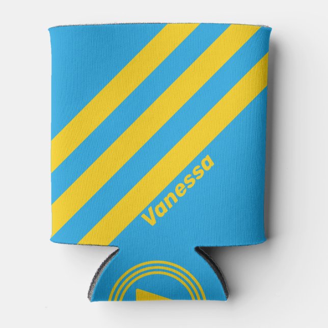 Retro Aqua Reef Three Stripes with Name Can Cooler (Front)