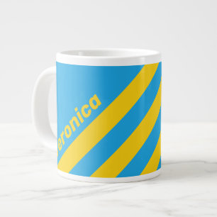 Retro Aqua Reef Three Stripes with Name Large Coffee Mug