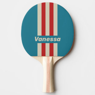 Retro Aqua Surf Pin Stripes with Name Ping Pong Paddle